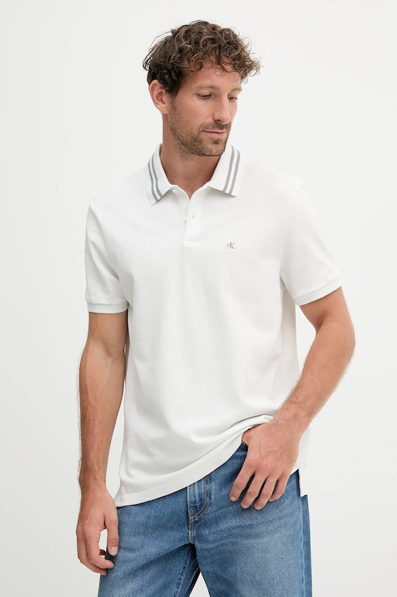 Bavlněné polo tričko Calvin Klein Jeans potisk bílá LV04RC276G