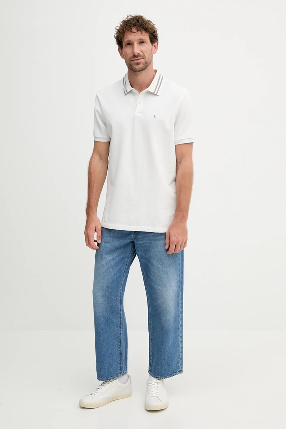 Bavlněné polo tričko Calvin Klein Jeans LV04RC276G bílá AW25