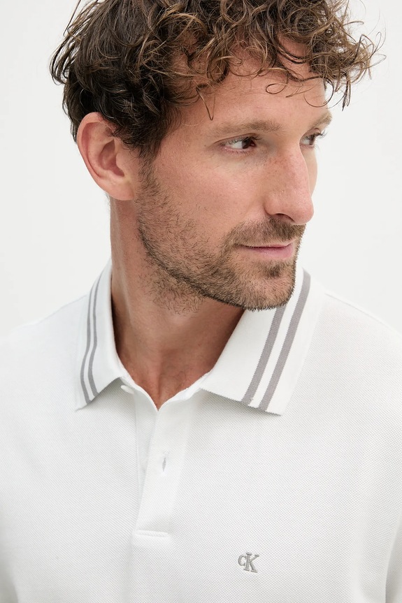 Bavlněné polo tričko Calvin Klein Jeans bílá LV04RC276G