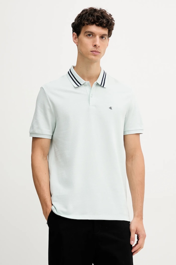 Памучна тениска с яка Calvin Klein Jeans стандартна син LV04RC276G