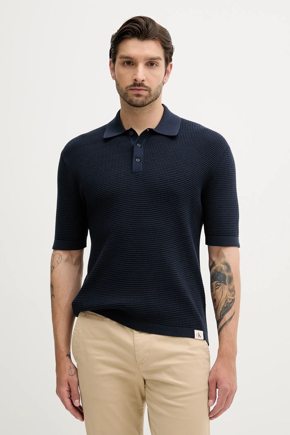 Βαμβακερό μπλουζάκι πόλο Calvin Klein Jeans βαμβάκι σκούρο μπλε LV04RC306G