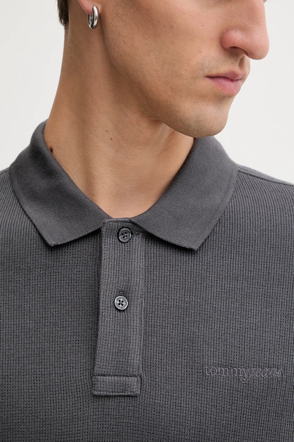 Βαμβακερό μπλουζάκι πόλο Tommy Jeans DM0DM22415 γκρί