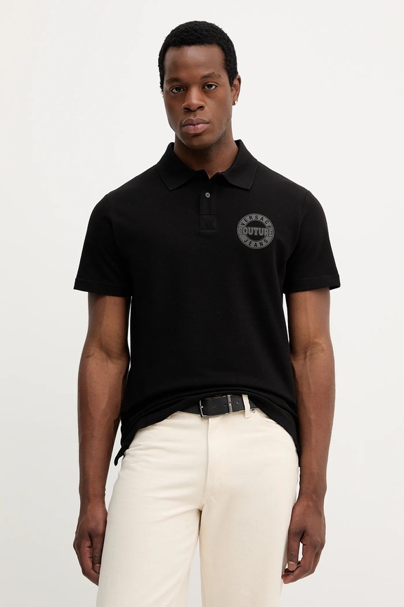 Bavlnené polo tričko Versace Jeans Couture potlač čierna 79GAGT06.CJ01T