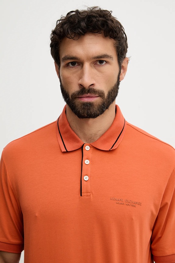 Armani Exchange polo bărbați cu bumbac portocaliu XM001557.AF10363