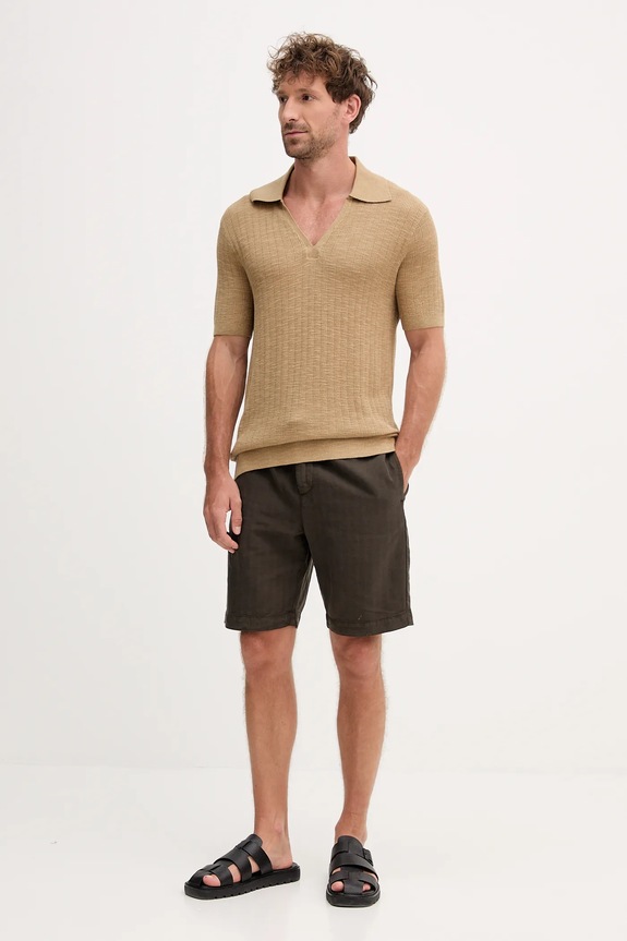 Frescobol Carioca polo z domieszką lnu 2420.843 beżowy AW25