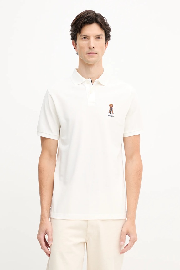 Bavlnené polo tričko Hackett London nášivka béžová HM5600028