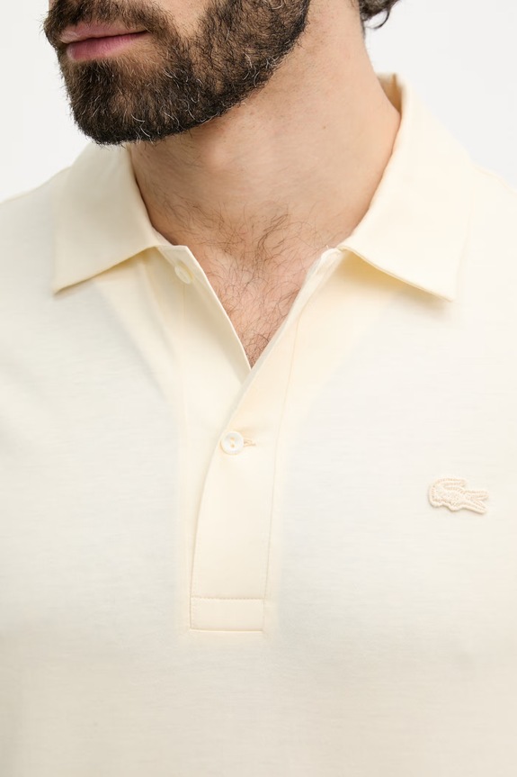 Lacoste polo męskie bawełniane DH5928 beżowy