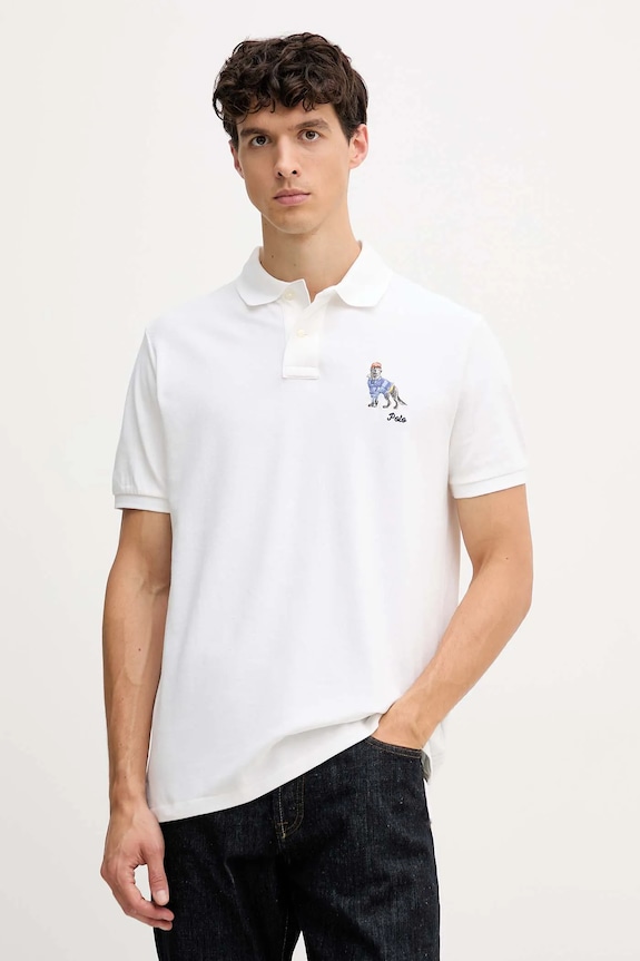 Βαμβακερό μπλουζάκι πόλο Polo Ralph Lauren βαμβάκι λευκό 710P00095