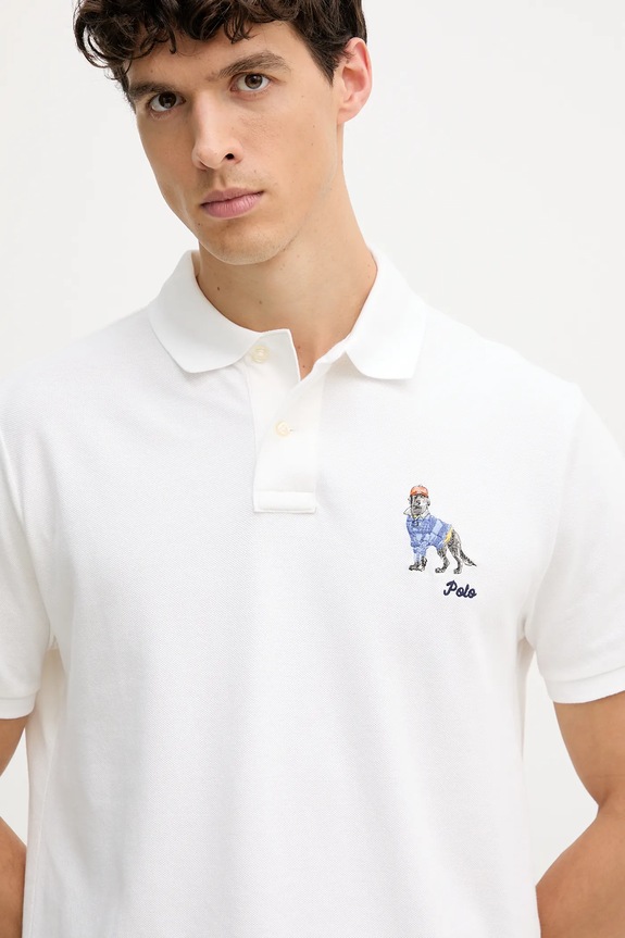 Βαμβακερό μπλουζάκι πόλο Polo Ralph Lauren λευκό 710P00095