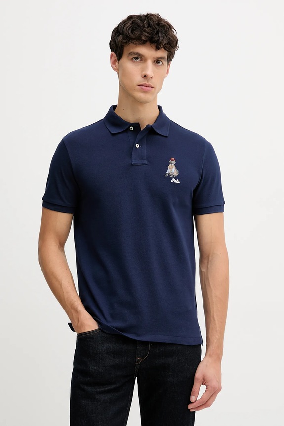 Βαμβακερό μπλουζάκι πόλο Polo Ralph Lauren βαμβάκι σκούρο μπλε 710P00095