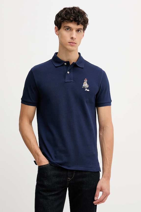 Βαμβακερό μπλουζάκι πόλο Polo Ralph Lauren βαμβάκι σκούρο μπλε 710P00095