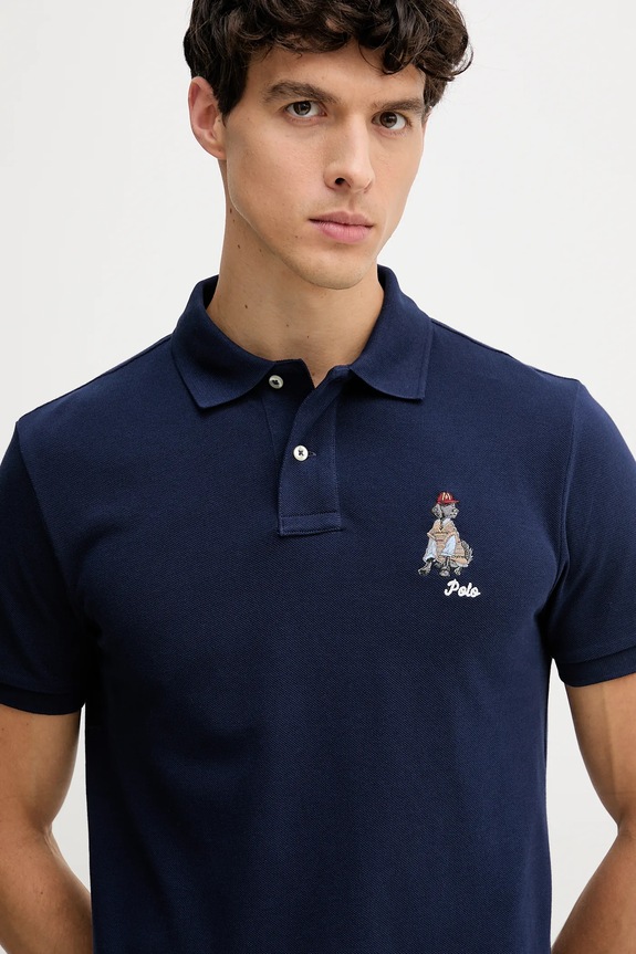 Βαμβακερό μπλουζάκι πόλο Polo Ralph Lauren σκούρο μπλε 710P00095