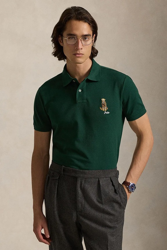 Pamučna polo majica Polo Ralph Lauren natpis zelena 710P00095