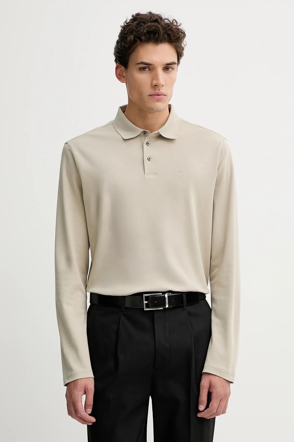 Βαμβακερή μπλούζα με μακριά μανίκια Calvin Klein κανονικό μπεζ LV040EM909