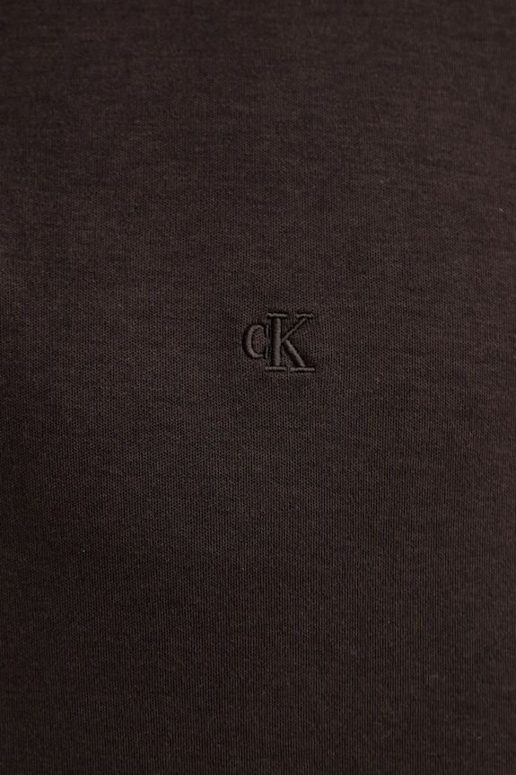 Βαμβακερή μπλούζα με μακριά μανίκια Calvin Klein LV040EM909 καφέ