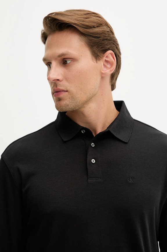 Βαμβακερή μπλούζα με μακριά μανίκια Calvin Klein μαύρο LV040EM909
