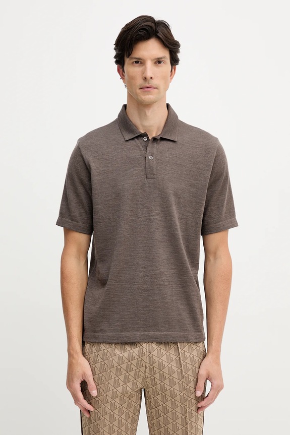 Vlnené polo Paul&Shark Knitwear jednofarebný hnedá 15311170