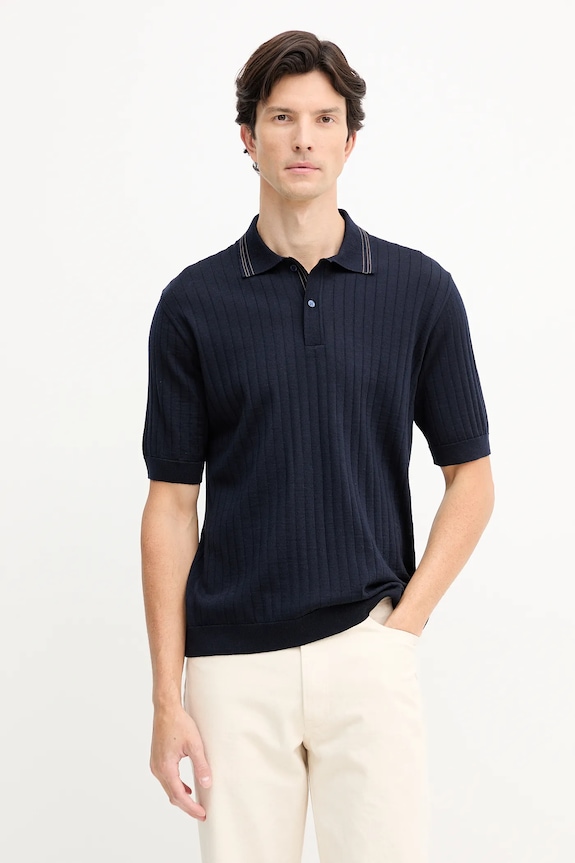 Vlnené polo Paul&Shark Knitwear relaxed tmavomodrá 15311114