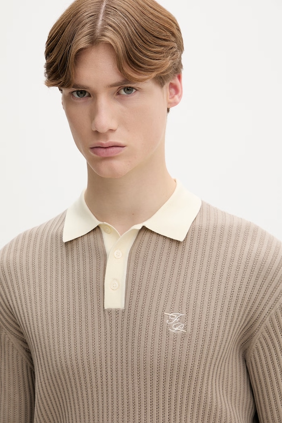 Filling Pieces polo męskie bawełniane Fine Knit Polo beżowy 422570500127