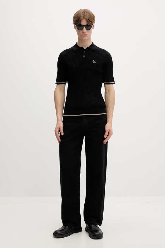 Filling Pieces polo męskie bawełniane Fine Knit Polo 422570500127 czarny AW25