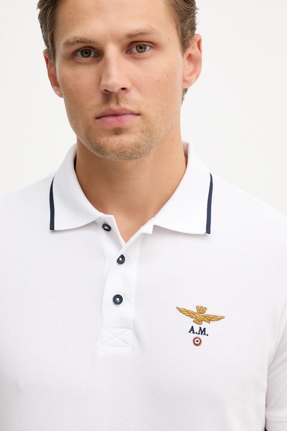 Aeronautica Militare polo męskie bawełniane biały PO1308UP00082