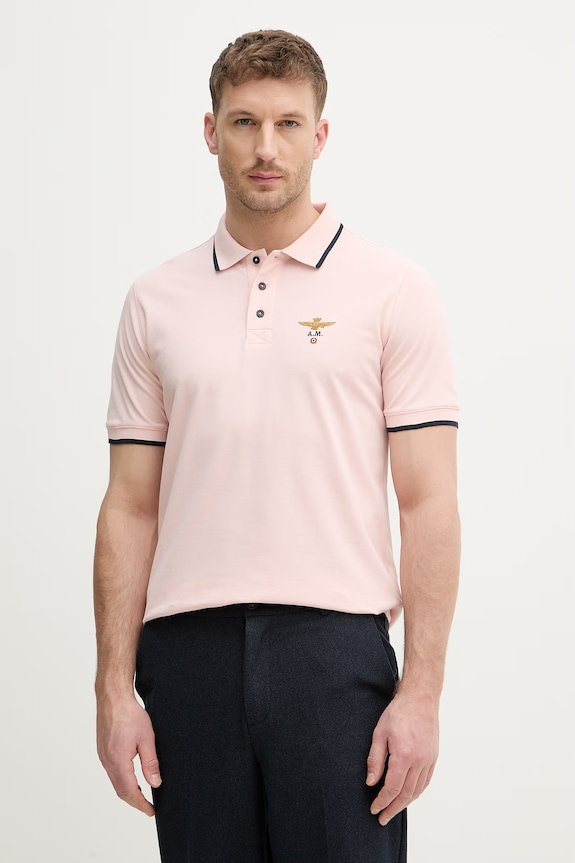 Aeronautica Militare polo męskie bawełniane różowy PO1308UP00082