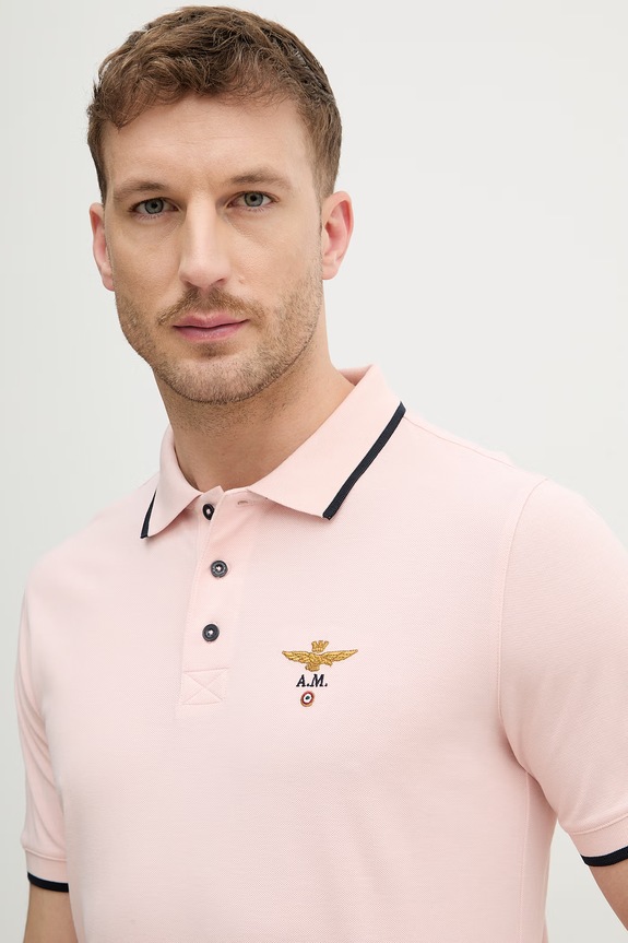 Aeronautica Militare polo męskie bawełniane różowy PO1308UP00082