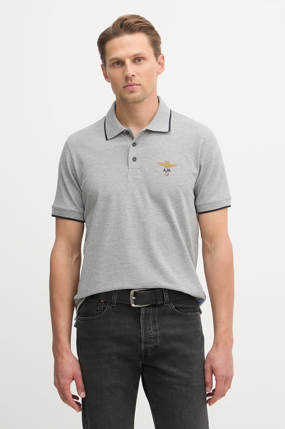 Aeronautica Militare polo męskie bawełniane szary PO1308UP00082