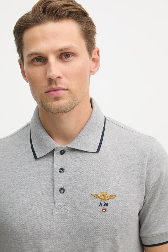 Aeronautica Militare polo męskie bawełniane szary PO1308UP00082