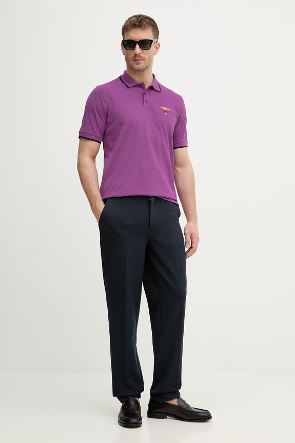 Aeronautica Militare polo bărbați din bumbac PO1308UP00082 violet SS26