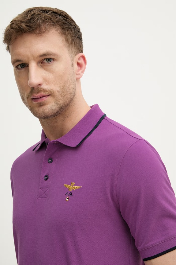 Aeronautica Militare polo bărbați din bumbac violet PO1308UP00082