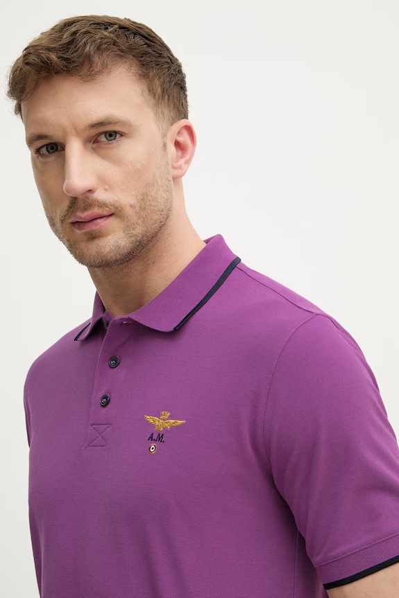 Aeronautica Militare polo bărbați din bumbac violet PO1308UP00082