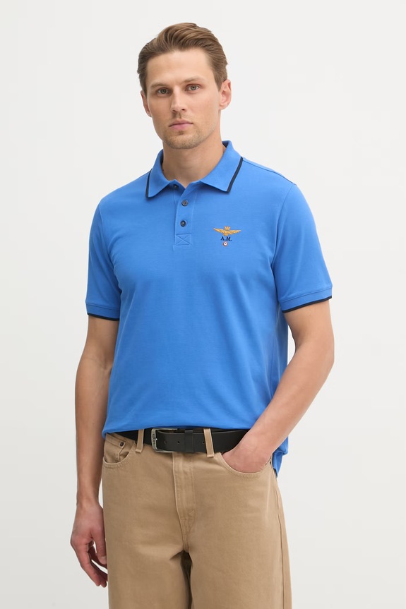 Aeronautica Militare polo bărbătesc din bumbac albastru PO1308UP00082