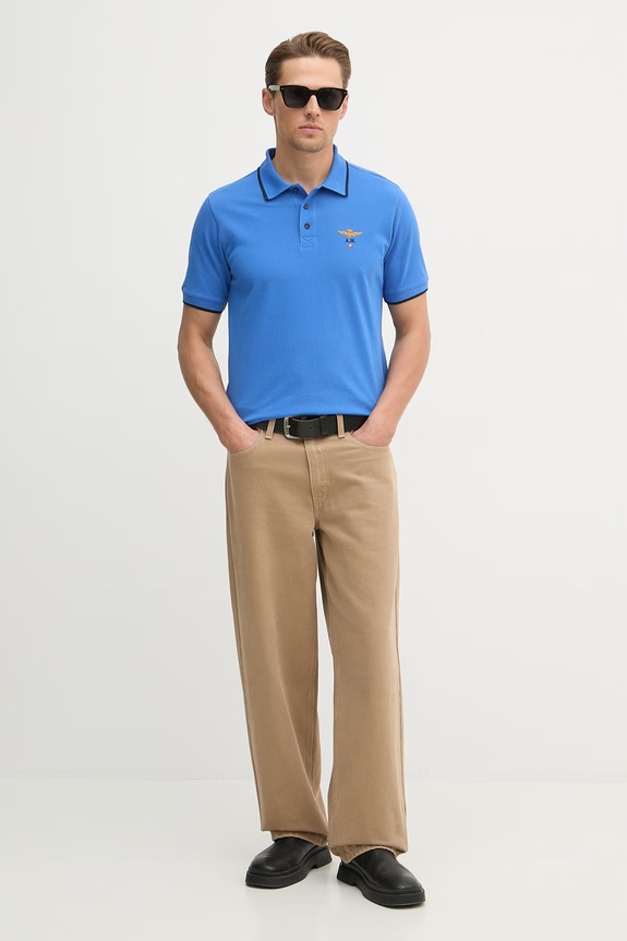 Aeronautica Militare polo bărbătesc din bumbac PO1308UP00082 albastru SS26