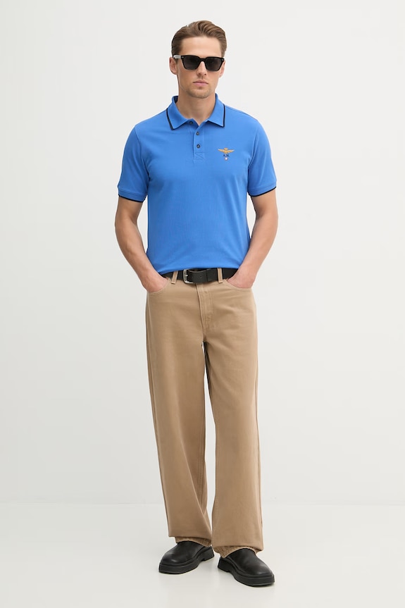 Aeronautica Militare polo bărbătesc din bumbac PO1308UP00082 albastru SS26