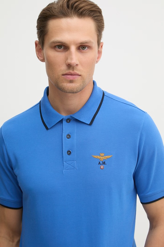 Aeronautica Militare polo bărbătesc din bumbac albastru PO1308UP00082
