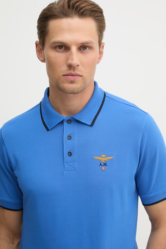 Aeronautica Militare polo bărbătesc din bumbac albastru PO1308UP00082