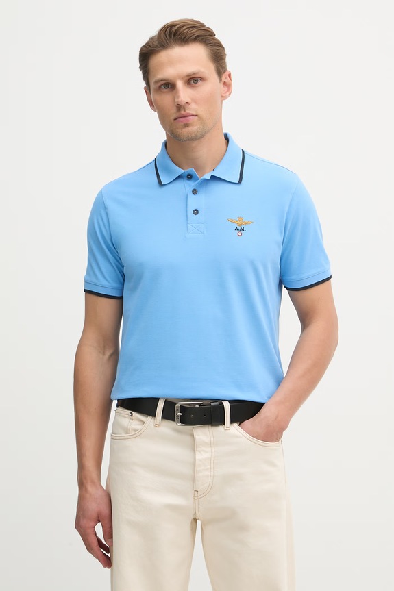 Aeronautica Militare polo męskie bawełniane niebieski PO1308UP00082