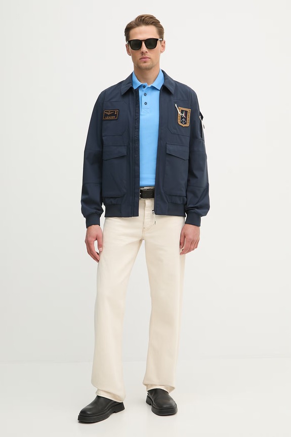 Aeronautica Militare polo męskie bawełniane PO1308UP00082 niebieski SS26