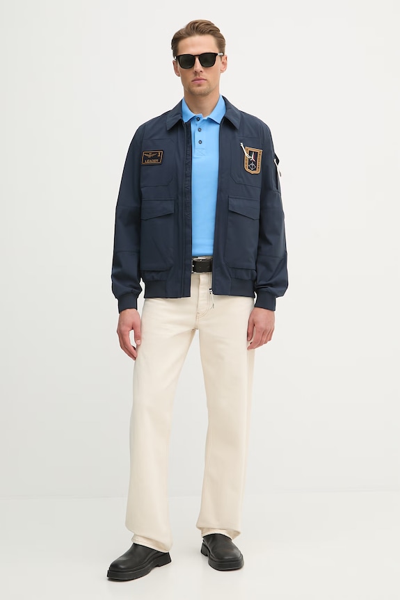 Aeronautica Militare polo męskie bawełniane PO1308UP00082 niebieski SS26