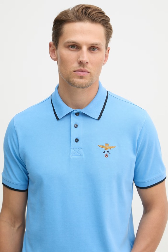 Aeronautica Militare polo męskie bawełniane niebieski PO1308UP00082