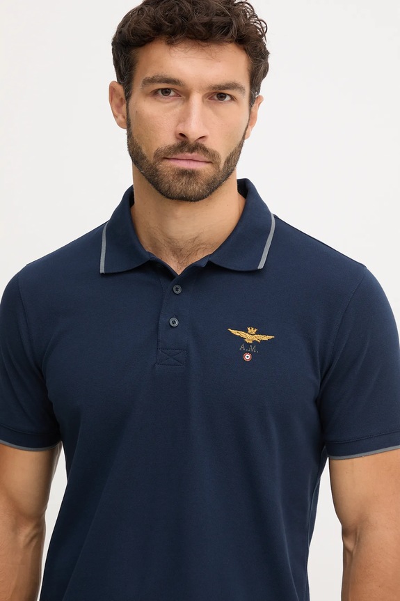 Aeronautica Militare polo męskie bawełniane granatowy PO1308UP00082