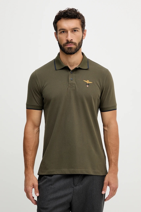 Aeronautica Militare polo bărbați din bumbac verde PO1308UP00082