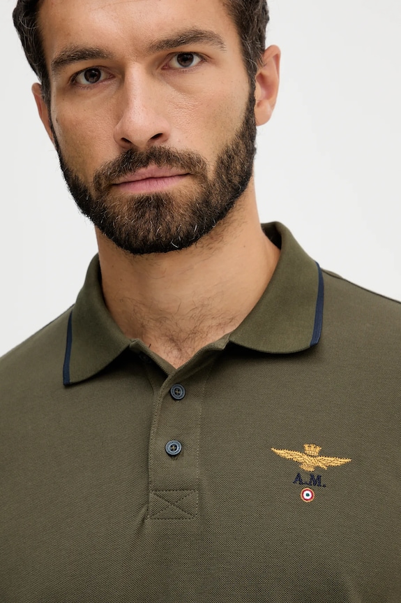 Îmbrăcăminte Aeronautica Militare polo bărbați din bumbac PO1308UP00082 verde