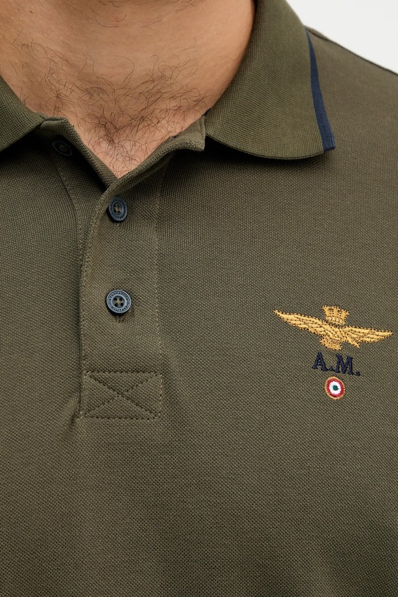 Aeronautica Militare polo bărbați din bumbac verde PO1308UP00082