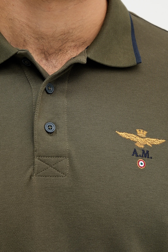 Aeronautica Militare polo bărbați din bumbac verde PO1308UP00082