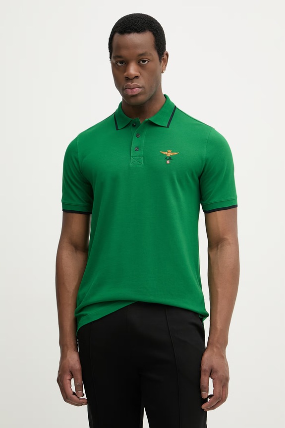 Aeronautica Militare polo bărbați din bumbac verde PO1308UP00082