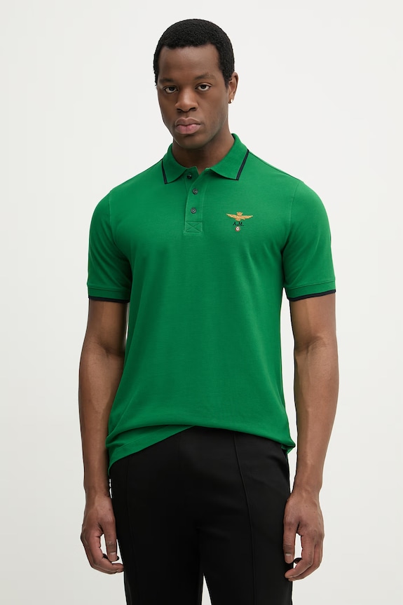 Aeronautica Militare polo bărbați din bumbac verde PO1308UP00082