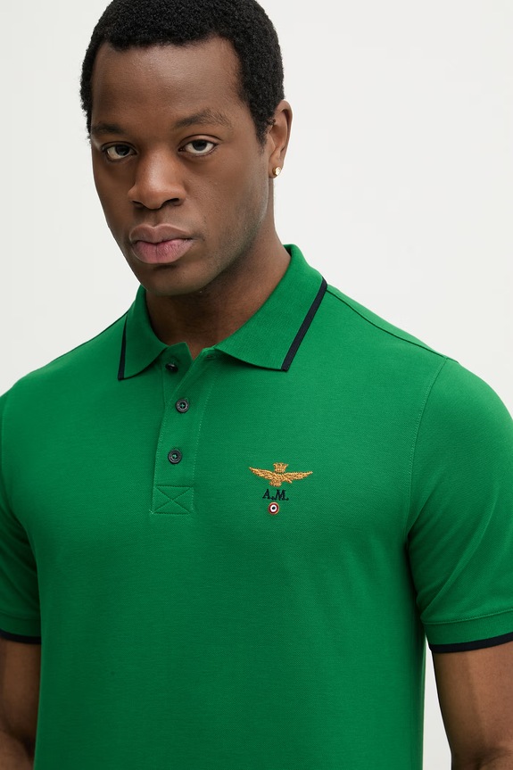 Aeronautica Militare polo bărbați din bumbac verde PO1308UP00082