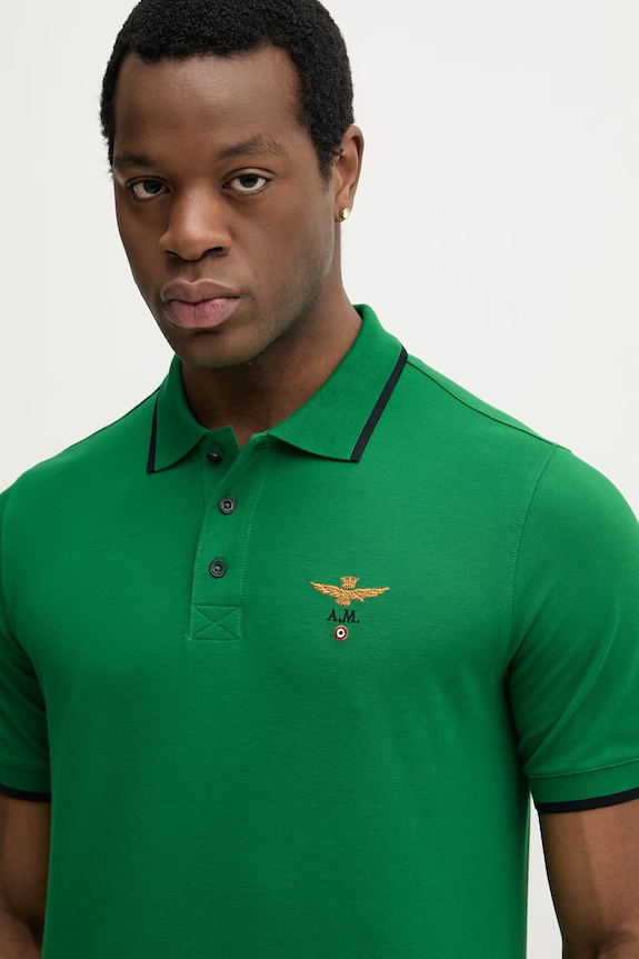 Aeronautica Militare polo bărbați din bumbac verde PO1308UP00082
